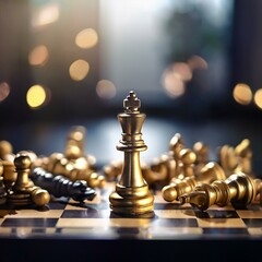 close up of chess king on chessboard; business strategy