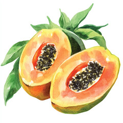  Papaya fruit watercolor clipart illustration