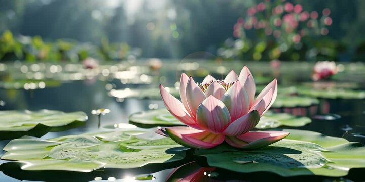 Beautiful lotus flower blooming on a tranquil pond, 4K . Video
