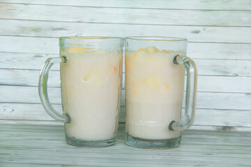 Drink from Suri Cucumber and fresh coconut milk, suri cucumber or Cucumis melo L. var. Naudin reticulatus is the fruit of a creeping plant with a fragrant aroma