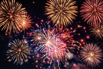 Vibrant Fireworks Display Over Dark Night Sky Celebrating Special Occasion