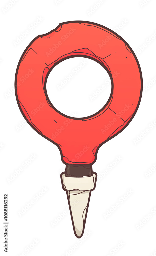 Poster red location pin icon with cyberpunk flat design, featuring circular top and pointed bottom, isolated on white background. design is simple yet futuristic