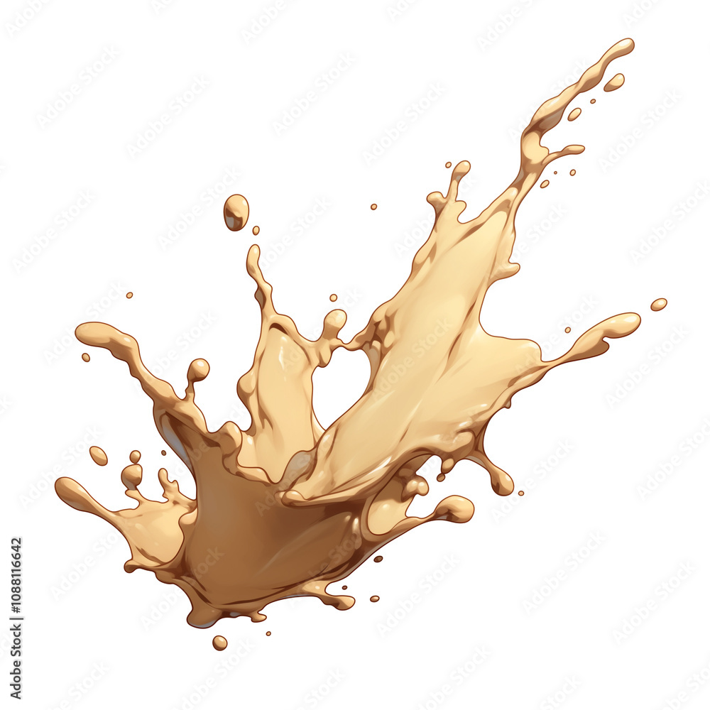 Poster dynamic splash of chocolate milkshake isolated on white background, capturing fluid motion and rich 