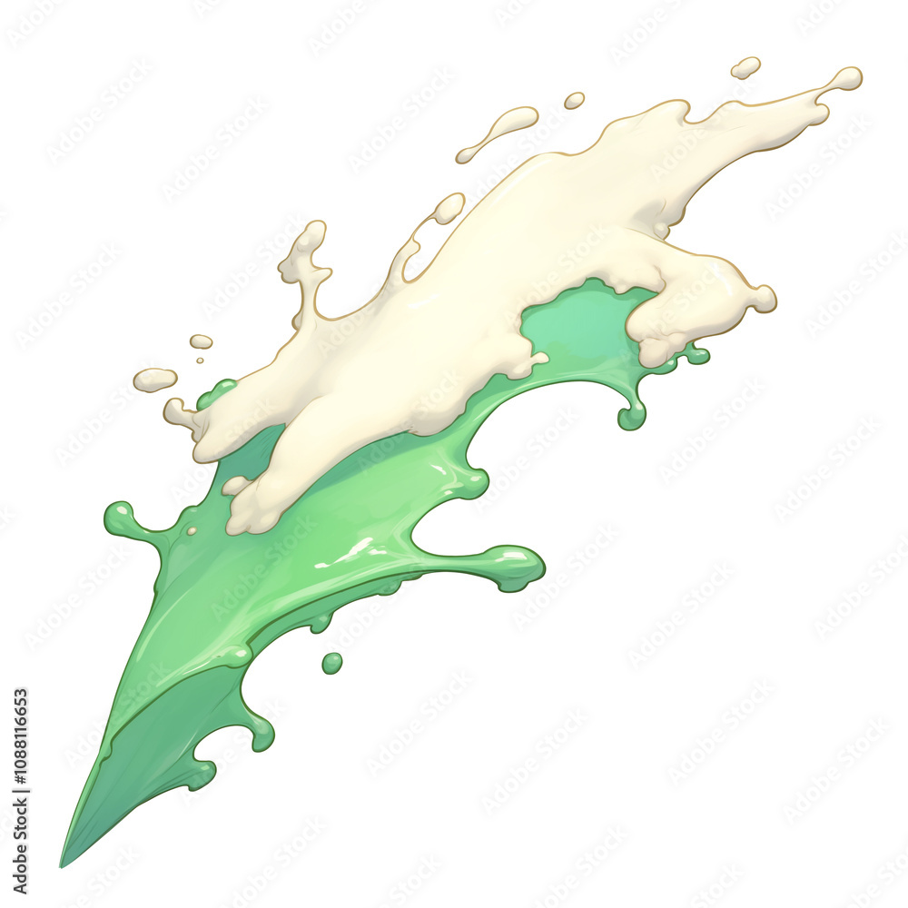 Aufkleber dynamic splash of creamy milkshake with vibrant green liquid, isolated on white background, creating