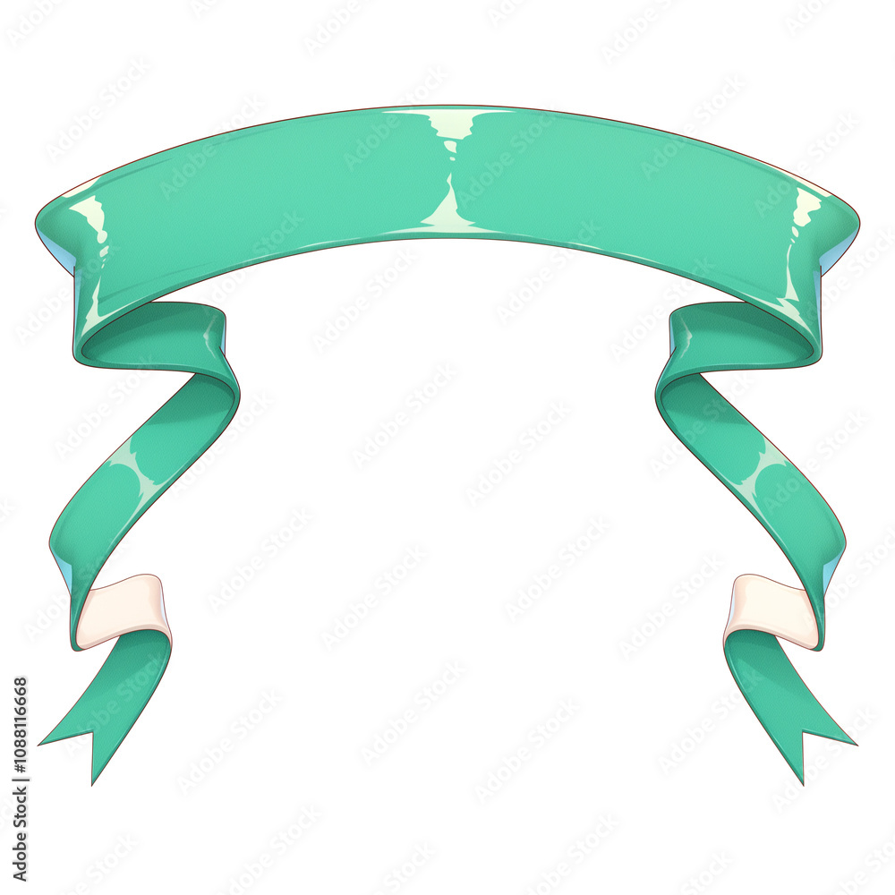 Poster mint green ribbon with elegant curves isolated on white background, perfect for decoration and desig