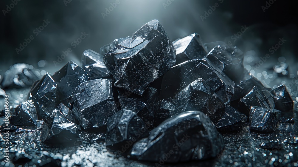 Aufkleber a cluster of shiny black crystals is illuminated by soft light, creating a mystical and dramatic atm
