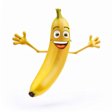 recommend clip art: Happy Banana Cartoon Character with Open Arms, Isolated on White Background
