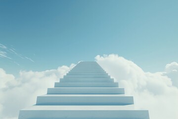 Stairs to heaven in beautiful blue sky. Stairway through the clouds leading to heavenly light. Heavens gate. After life concept in christian religion