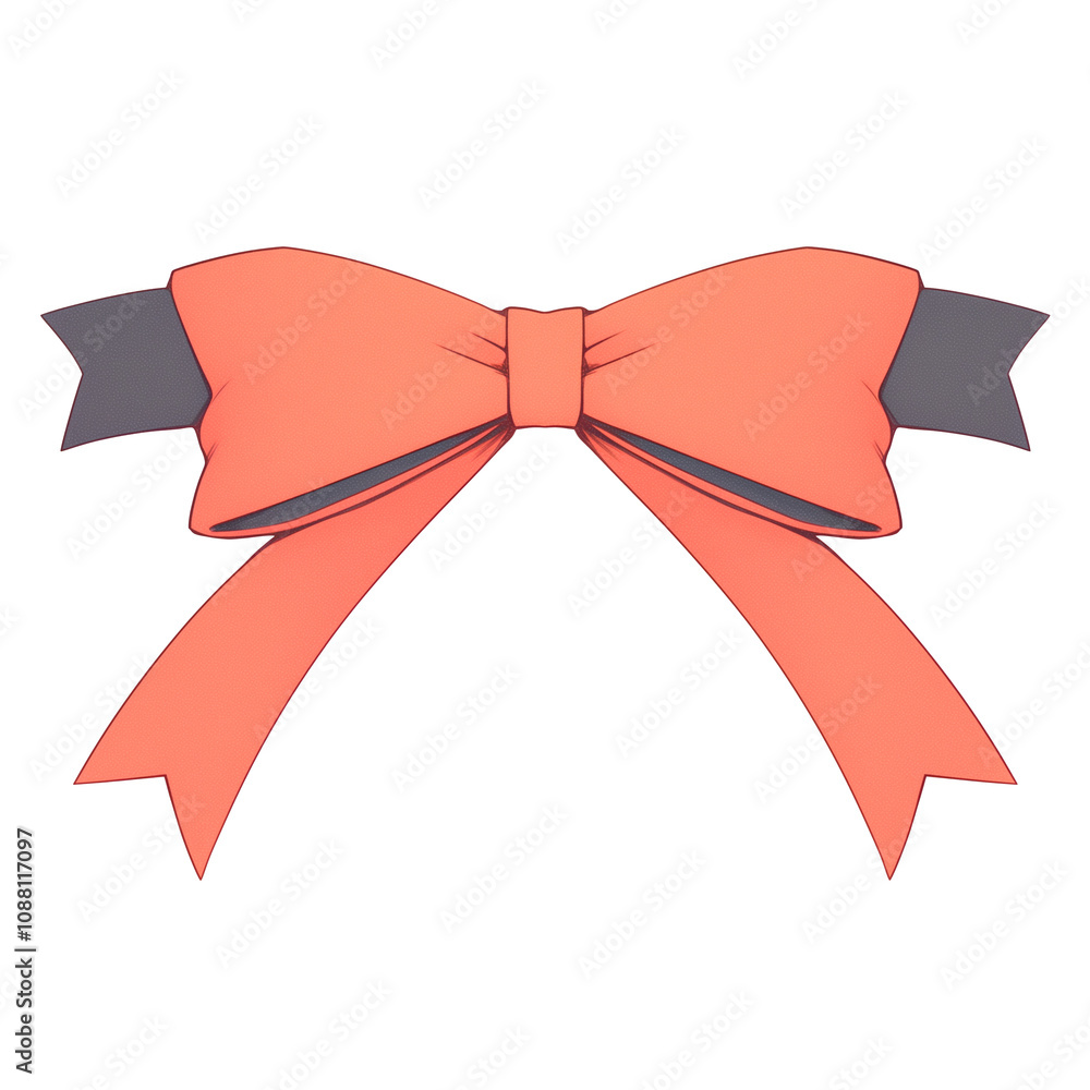 Poster peach ribbon bow with gray accent is isolated on white background, showcasing its elegant and decora