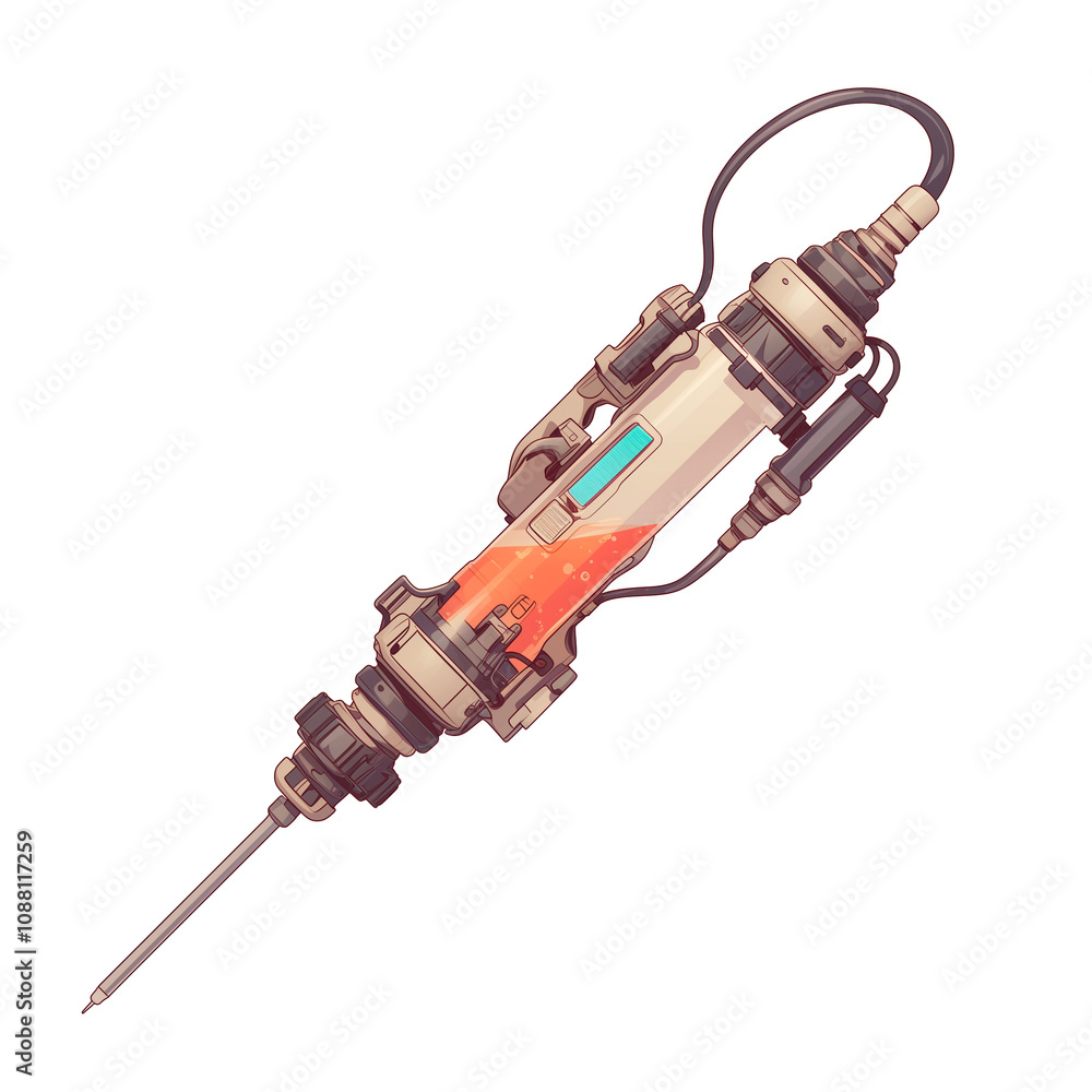 Poster futuristic plasma injector with sleek design and glowing elements, isolated on white background. dev