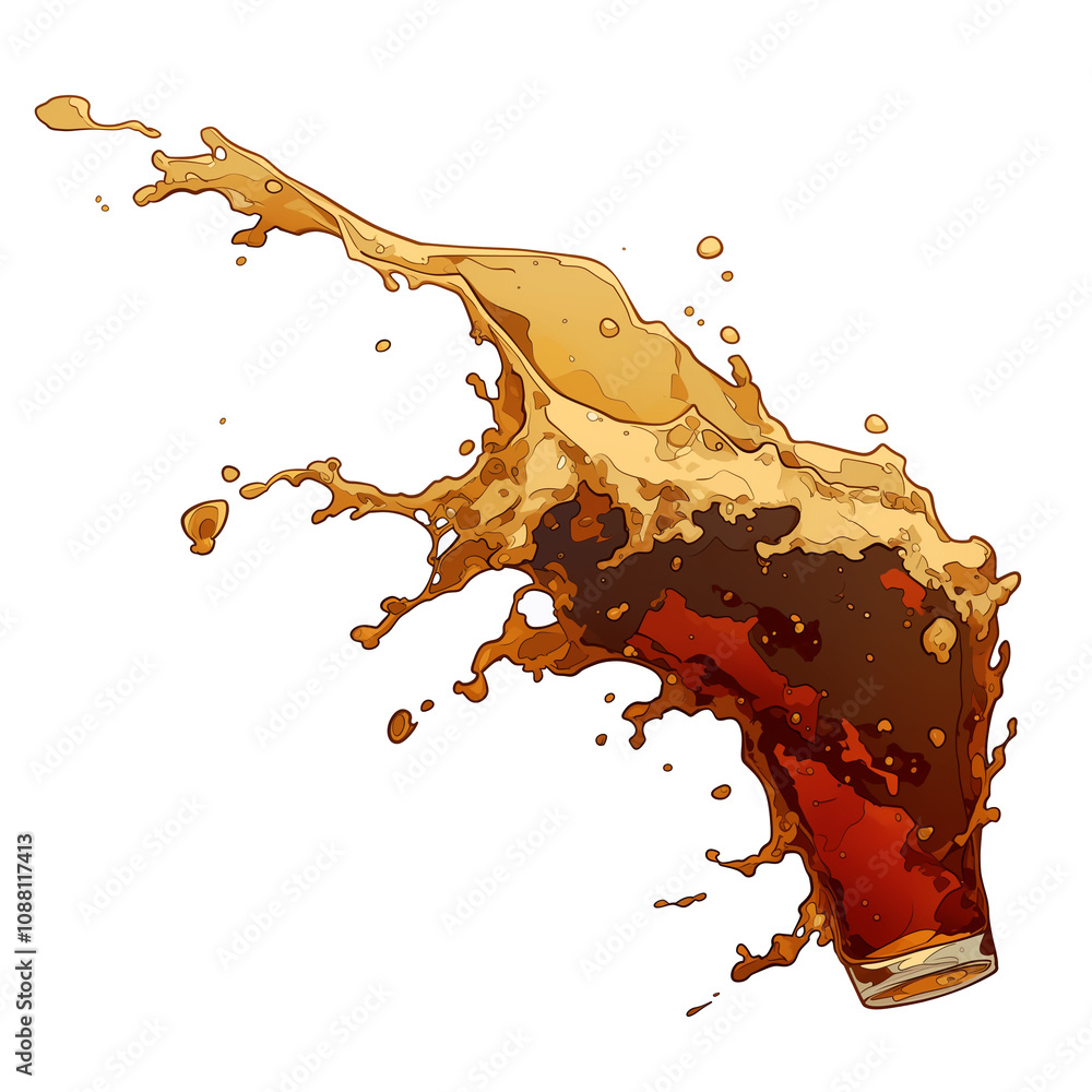 Aufkleber splash of root beer erupts from tilted glass, isolated on white background, capturing dynamic motion