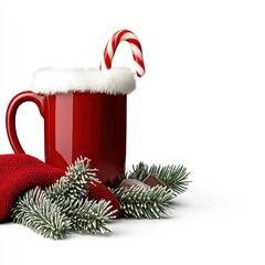 Christmas Mug with Candy Cane, Chocolate, and Festive Decorations