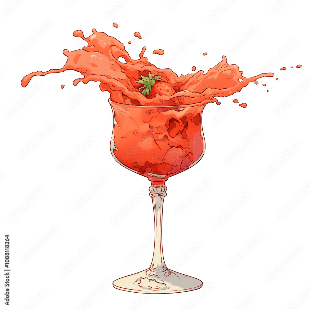 Poster strawberry daiquiri splash with vibrant red liquid isolated on white background, capturing dynamic a