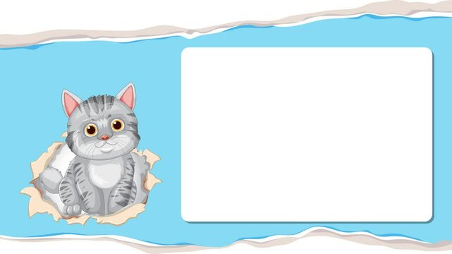 Curious Cat Peeking Through Blue Wallpaper
