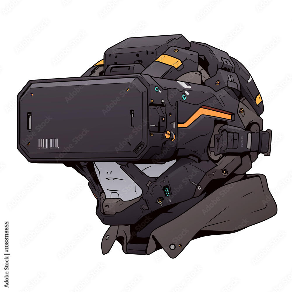 Poster futuristic cyberpunk virtual reality visor with intricate design and tech elements