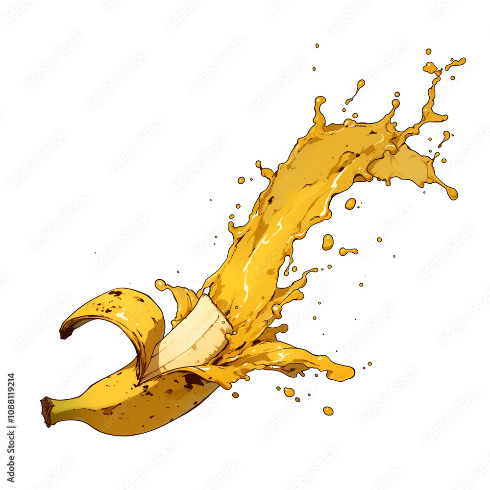 Aufkleber vibrant splash of banana smoothie erupts from peeled banana, isolated on white background, capturing