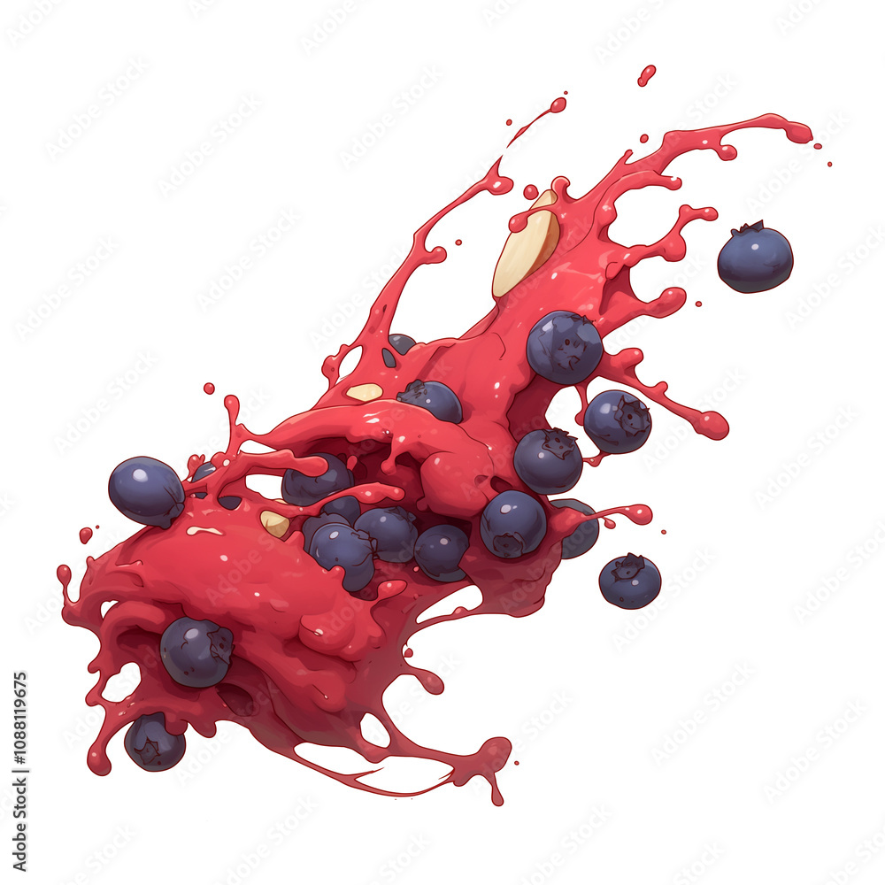 Aufkleber vibrant splash of red smoothie with blueberries and almonds isolated on white background, capturing 