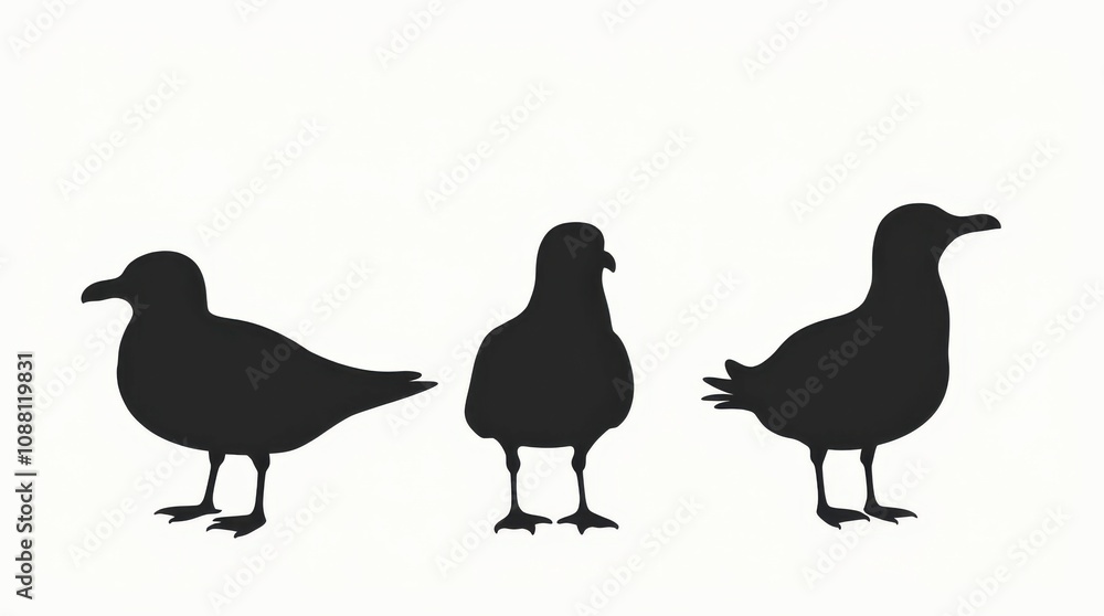 Poster Silhouette Design of Three Distinct Birds in Vector Format Showcasing Various Shapes and Postures. Generative AI