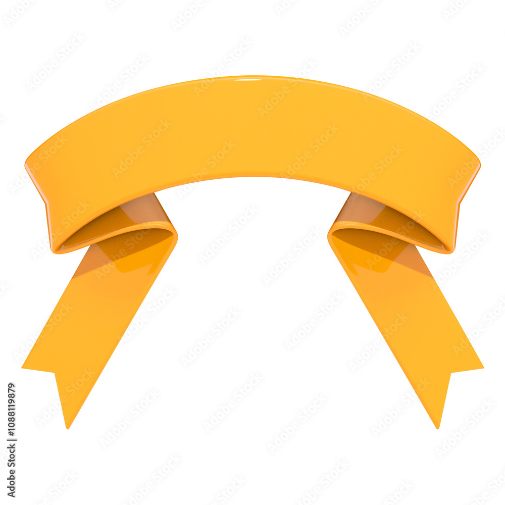 Poster Yellow ribbon banner with curved design isolated on white background. vibrant color and smooth texture make it ideal for decoration or design projects