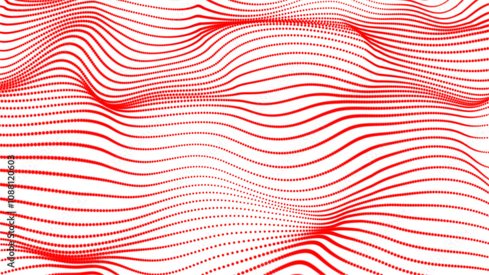 Poster abstract red dot line with a dynamic wave on white background. abstract digital wave dots lines part
