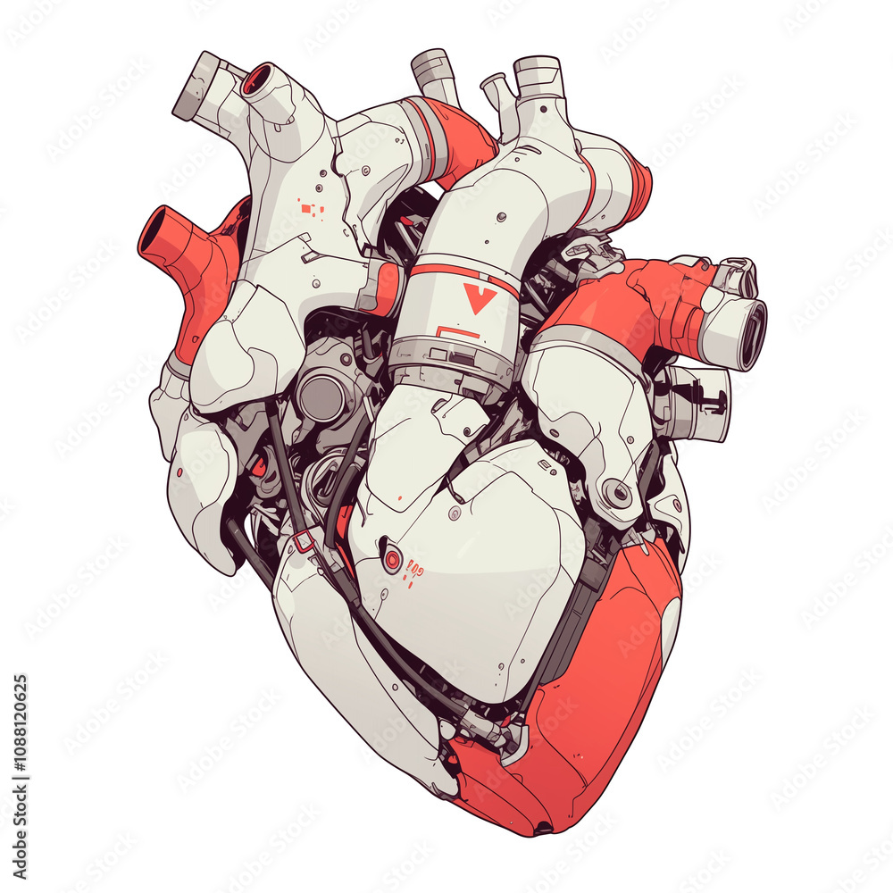 Poster futuristic cyber heart implant in cyberpunk style, featuring intricate mechanical details and vibran
