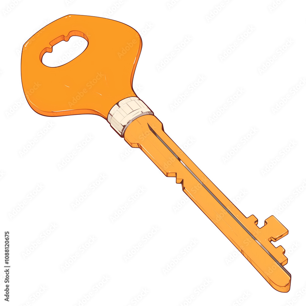 Aufkleber orange flat design key with unique shape and detailed grooves, isolated on white background. key vibrant color and distinct design make it visually appealing and functional