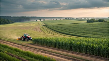 Tractor plowing a section of field covered in bioenergy crops.