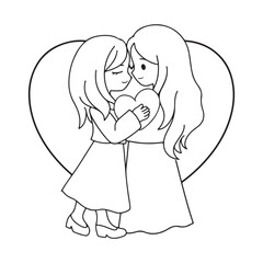 Mother and daughter hugging each other in the shape of a heart. Vector illustration