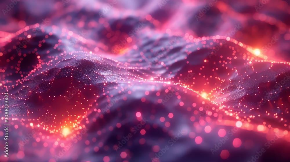 Canvas Prints abstract glowing pink and red particle landscape.