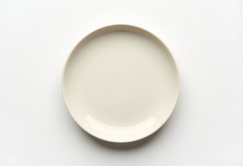 Elegant Minimalist Ceramic Plate in Cream: Perfect for Modern Dining Settings with a Pure White Background and Soft Shadows