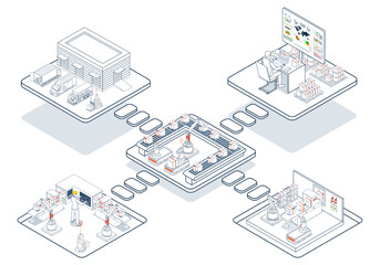 Obraz premium Global logistics network coordinates transportation, supply chain management (SCM), and operations across companies worldwide to deliver efficient logistics services. Vector illustration EPS 10
