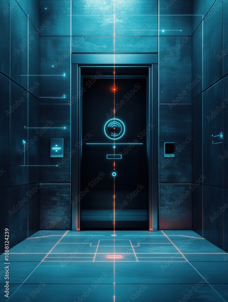 Leinwandbilder the entrance showcases advanced technology with cameras, motion sensors, and a fingerprint scanner e