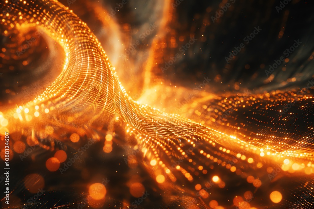 Canvas Prints abstract swirling orange and black energy particles forming a dynamic wave.