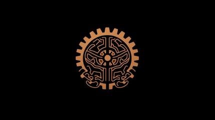 Fototapeta premium AI and machine learning logo, brain and gear icon, futuristic 