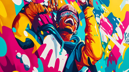 A vibrant street art-inspired mural with bold graffiti, dynamic characters, and a burst of urban energy. background. Dynamic Street Graffiti. Illustration