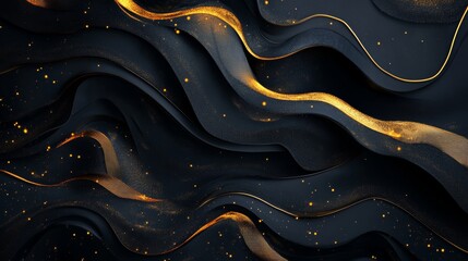 Elegant abstract golden waves create a luxurious atmosphere with glowing metallic textures against a dark backdrop