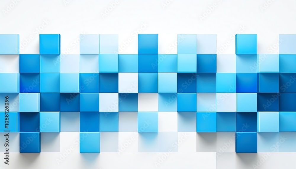 Poster a vibrant arrangement of blue and white squares, creating a visually appealing abstract pattern on a