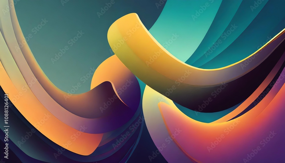 Poster a vibrant abstract composition featuring smooth, flowing shapes in a harmonious blend of colors.