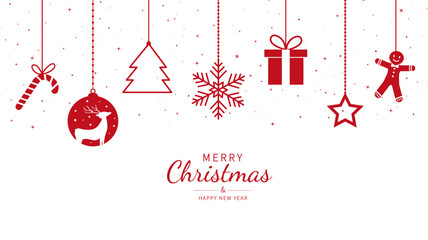 Hanging christmas ball. Decorative christmas element. Xmas banner. Merry christmas and happy new year background. Design for banner, card, greeting. Vector illustration