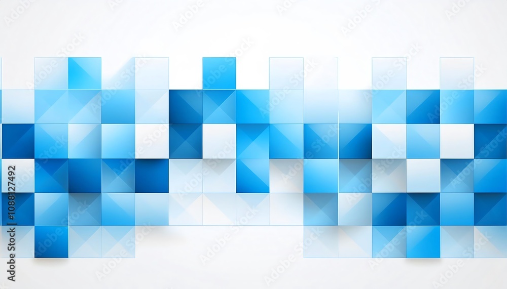 Poster a modern abstract background featuring overlapping blue squares and rectangles in various shades, cr
