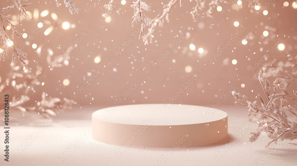 Poster winter mockup display with soft lighting and snowflake decorations for promotional use