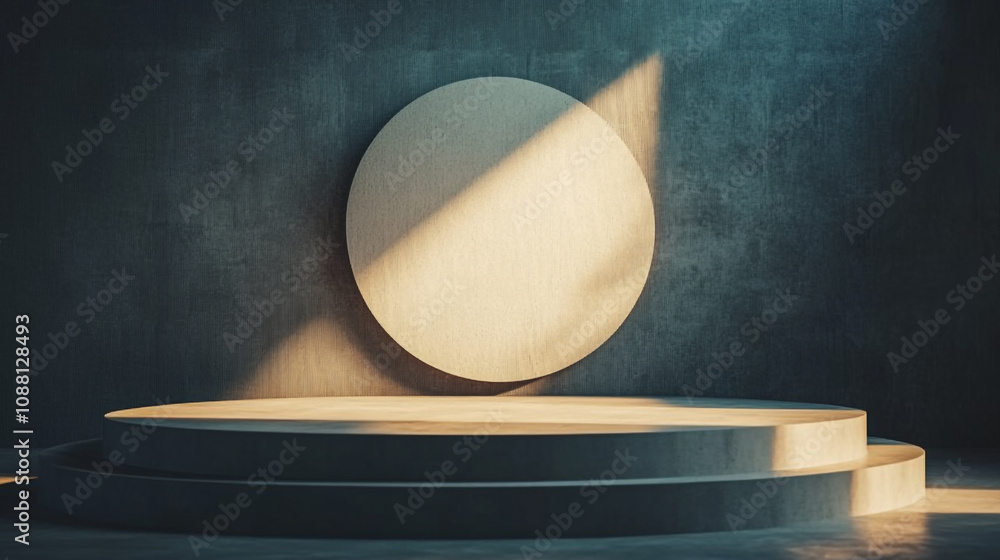 Poster modern mockup display featuring a minimalist circular element illuminated by soft lighting