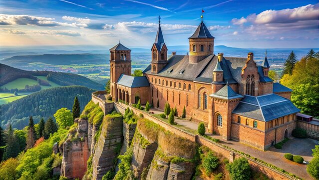Abbey of Mont Sainte Odile on a mountain in Alsace. A holy place for all faiths, Abbey, Mont Sainte Odile, mountain