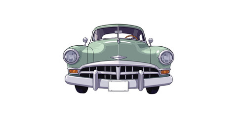 Obraz premium front Classic green Car on a City Parked in Street drawing