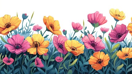 Delightful Cartoon Flower Illustration with Half Colors and White Space
