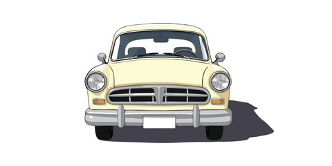 Obraz premium Draw front view Classic cream Car on a City Street in Motion