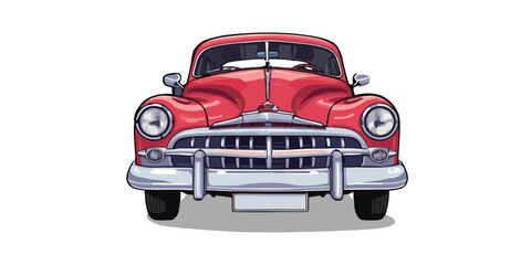 Drawing front view Classic red Car Parked on a City Street