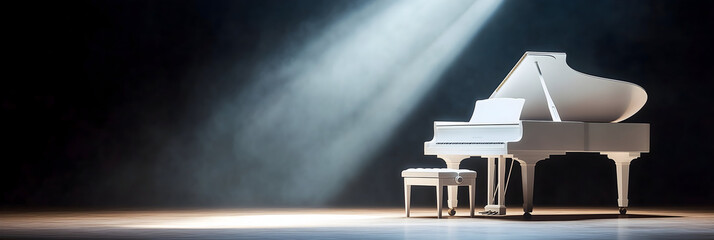 Empty Stage Theater White Grand Piano Spotlight Poster Background