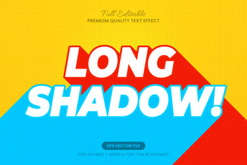 Colorful Long Shadow editable text effect, font graphic style on a vibrant yellow, red, and blue. ideal for creative and modern designs