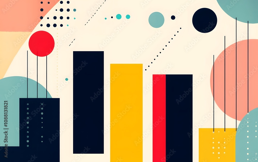 Poster an abstract composition featuring geometric shapes and bold colors, representing data visualization 